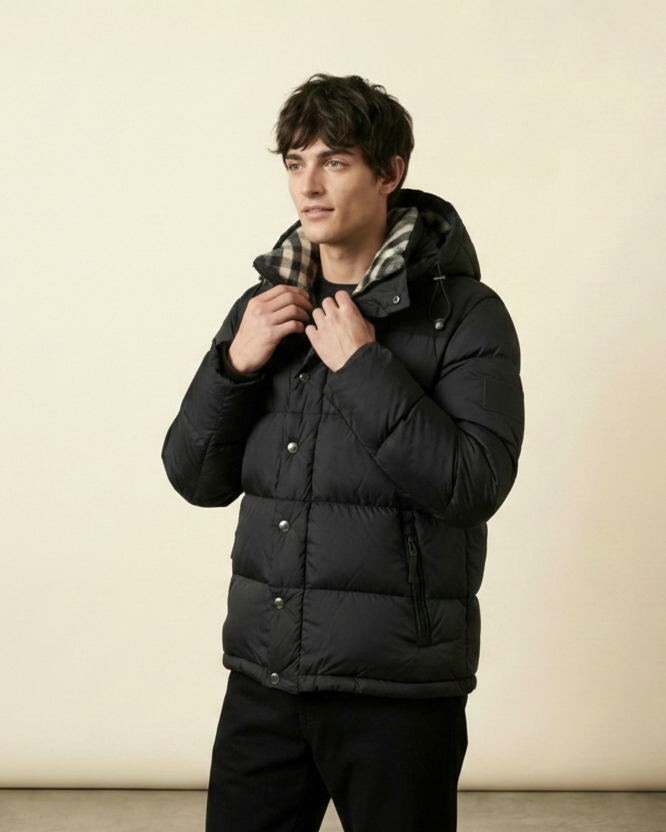 St. Martin Co Black Quilted Hooded Down Jacket — back view