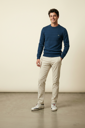 St. Martin Co LC Tonal Stripe Crewneck Knit in Navy — front view