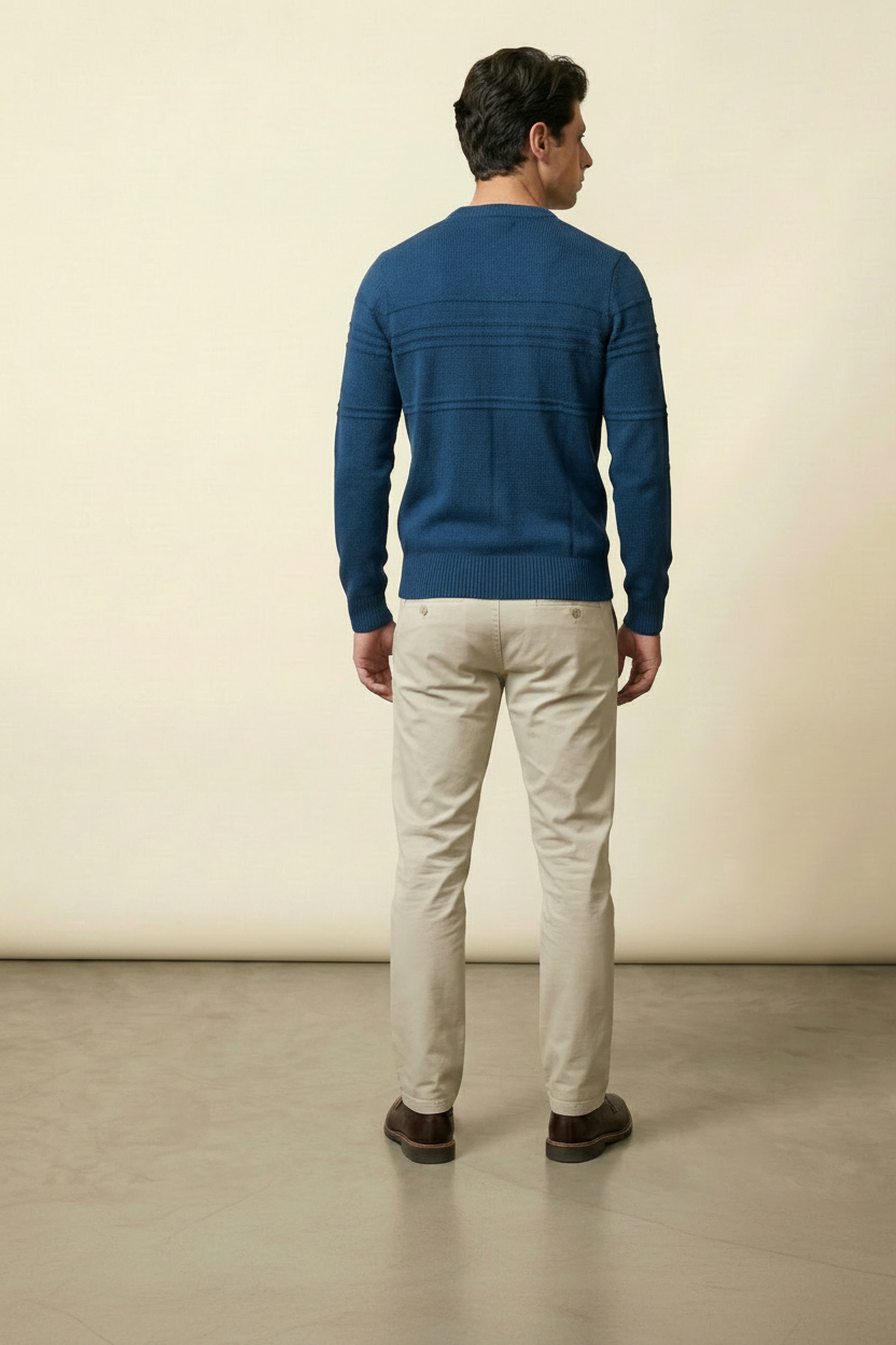 St. Martin Co LC Tonal Stripe Crewneck Knit in Navy — detail view
