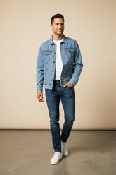 St. Martin Co Washed Indigo Trucker Denim Jacket — front view