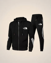 St. Martin Co TNF Red Track Zip Hoodie with Stripe Sleeves — detail view