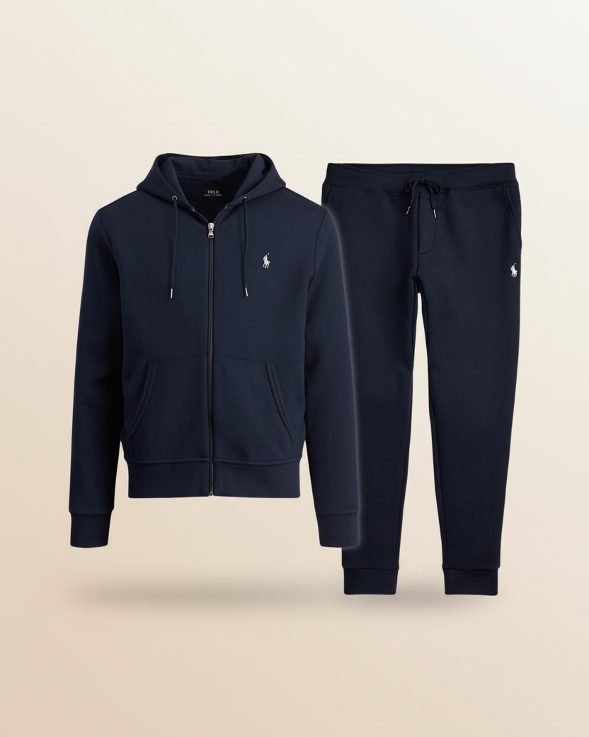 St. Martin Co Navy Full-Zip Hooded Fleece Tracksuit — detail view