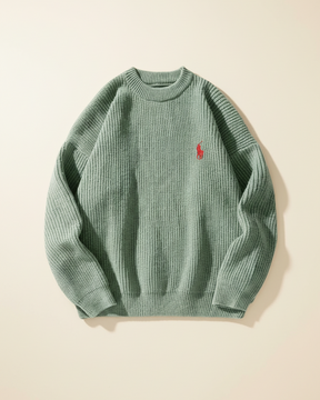 St. Martin Co RL Black Ribbed Crewneck Knit Sweater — detail view