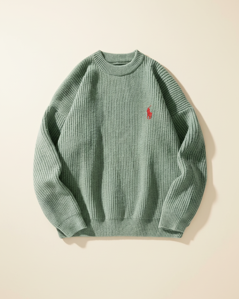 St. Martin Co RL Black Ribbed Crewneck Knit Sweater — detail view