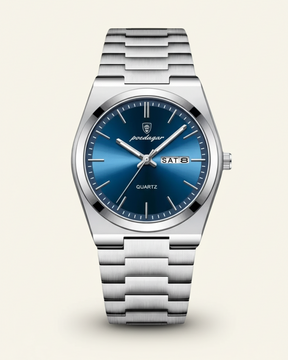 St. Martin Co Steel Bracelet Watch Green Sunray Dial — lifestyle view