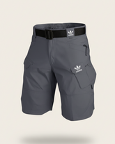 St. Martin Co Slate Grey Belted Technical Cargo Shorts — detail view