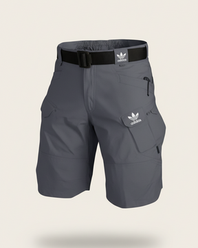 St. Martin Co Slate Grey Belted Technical Cargo Shorts — detail view