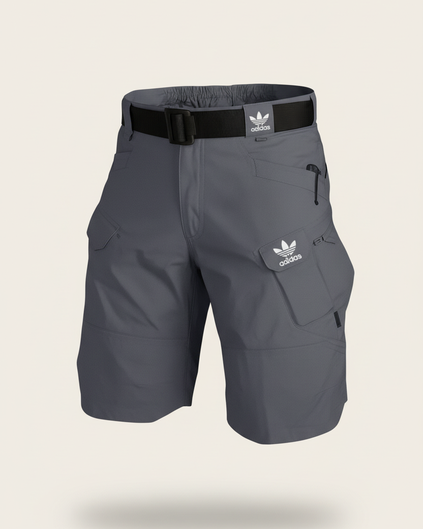 St. Martin Co Slate Grey Belted Technical Cargo Shorts — detail view
