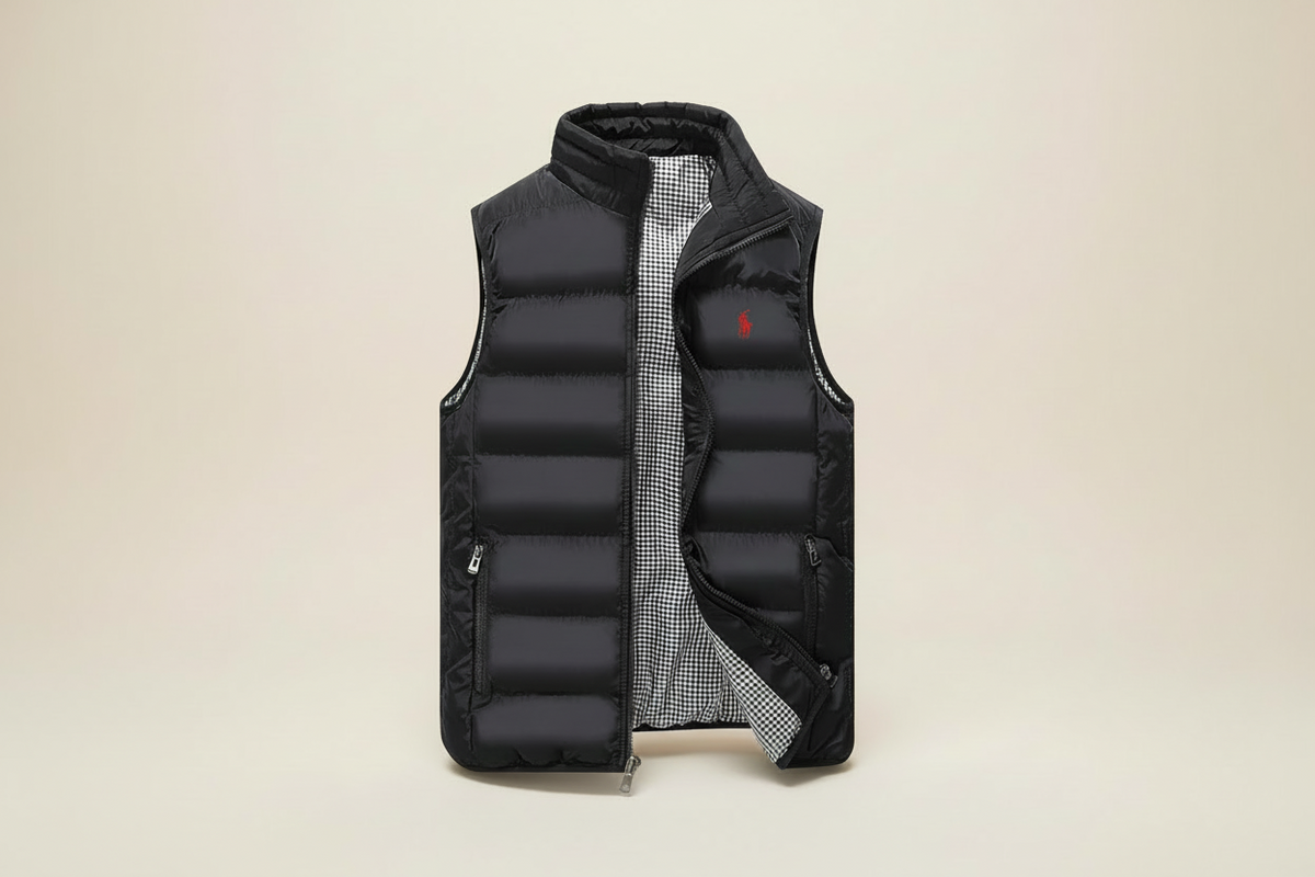 St. Martin Co RL Black Quilted Zip-Up Gilet — detail view