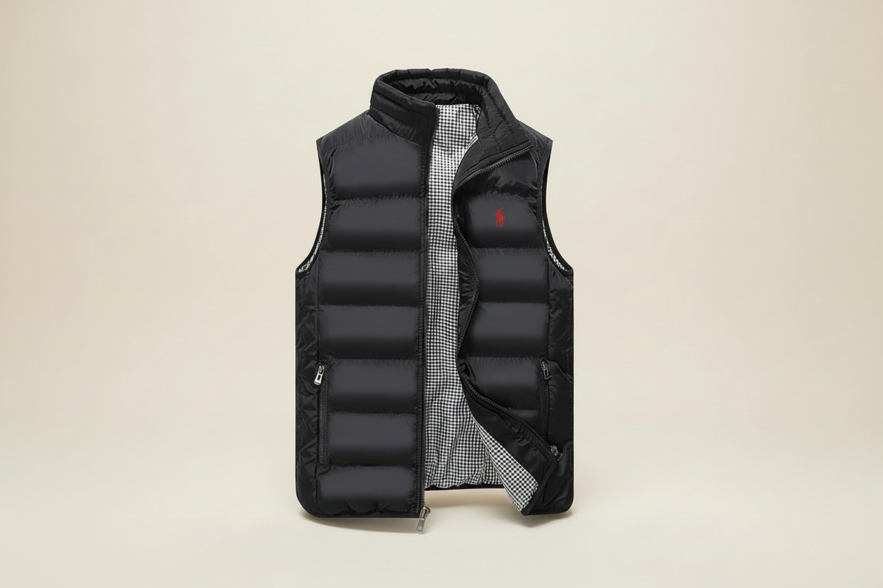 St. Martin Co RL Black Quilted Zip-Up Gilet — detail view