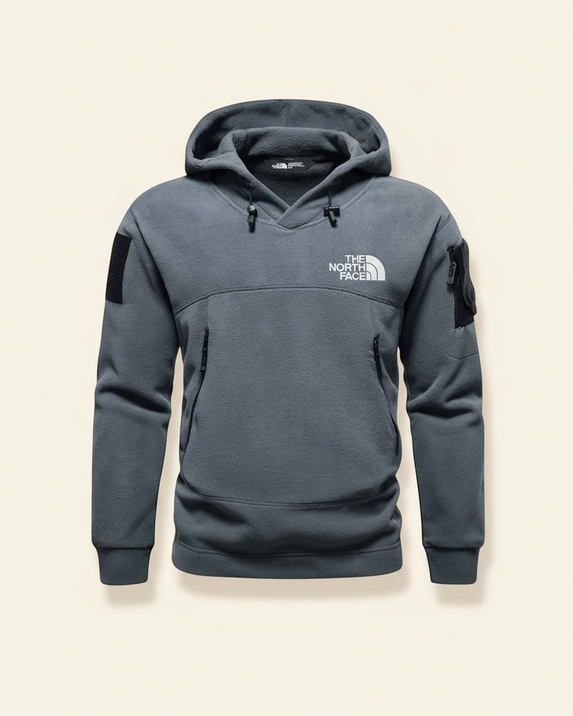 St. Martin Co TNF Dual-Fabric Black Technical Pullover Hood — lifestyle view