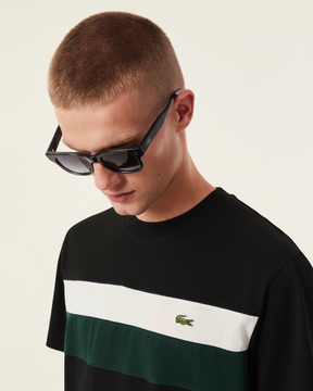 St. Martin Co Black Chest-Stripe Cotton Crewneck Tee — back view