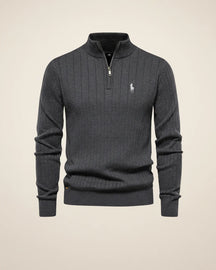 St. Martin Co RL Black Ribbed Quarter-Zip Sweater — side view