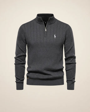 St. Martin Co RL Black Ribbed Quarter-Zip Sweater — side view
