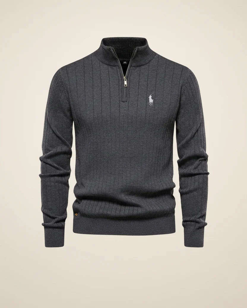 St. Martin Co RL Black Ribbed Quarter-Zip Sweater — side view