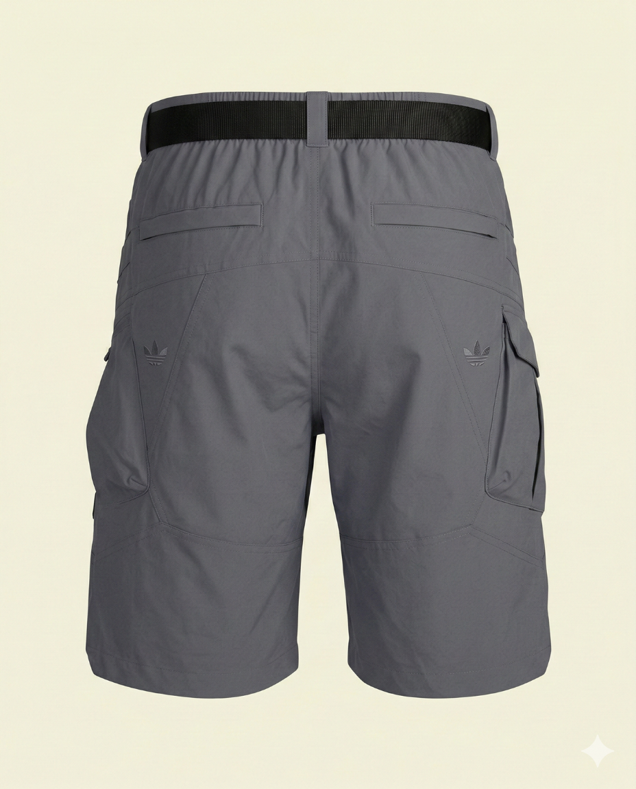 St. Martin Co Slate Grey Belted Technical Cargo Shorts — detail view