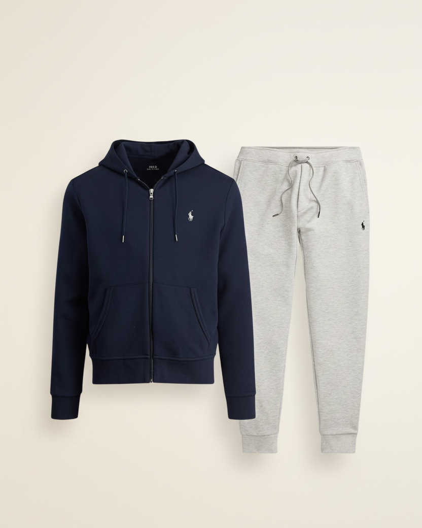 St. Martin Co Navy Full-Zip Hooded Fleece Tracksuit — detail view