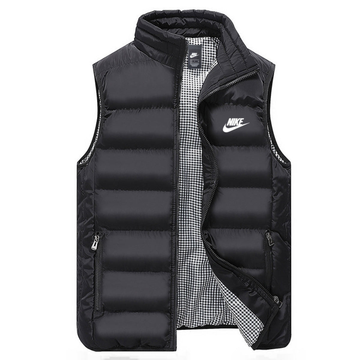 St. Martin Co Navy Quilted Insulated Gilet Gingham Lining — back view