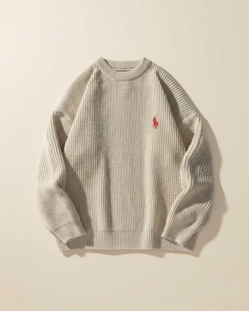 St. Martin Co RL Black Ribbed Crewneck Knit Sweater — back view