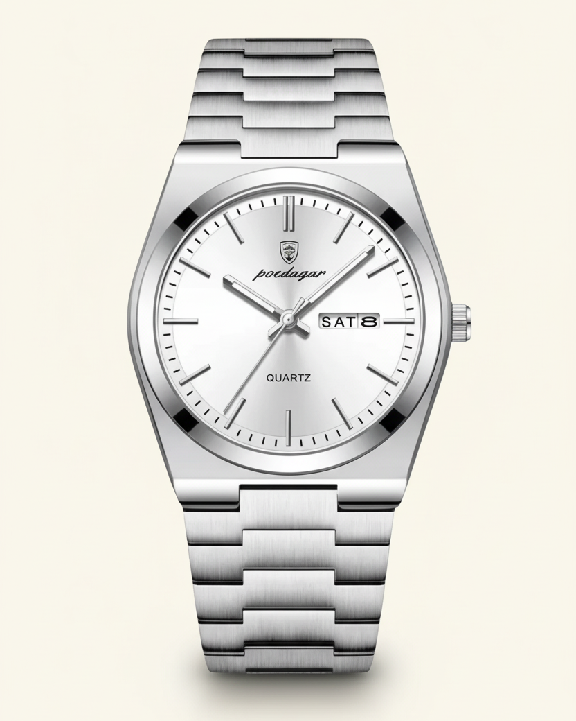 St. Martin Co Steel Bracelet Watch Green Sunray Dial — detail view
