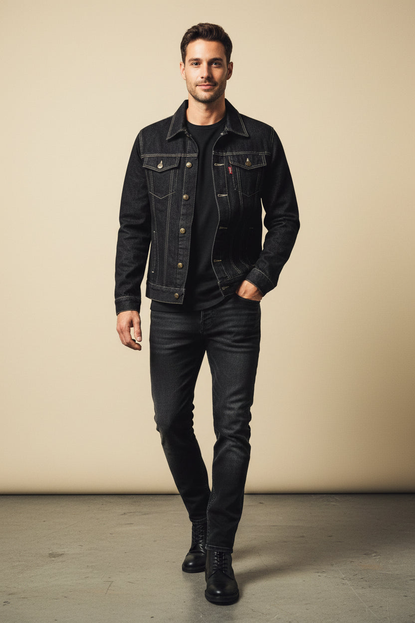 St. Martin Co Washed Indigo Trucker Denim Jacket — back view