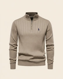 St. Martin Co RL Black Ribbed Quarter-Zip Sweater — detail view