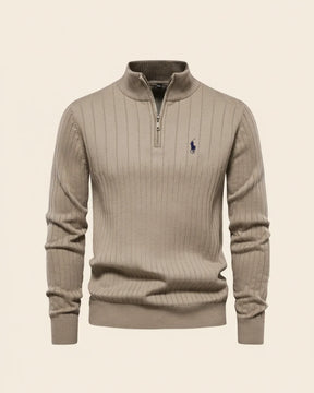 St. Martin Co RL Black Ribbed Quarter-Zip Sweater — detail view
