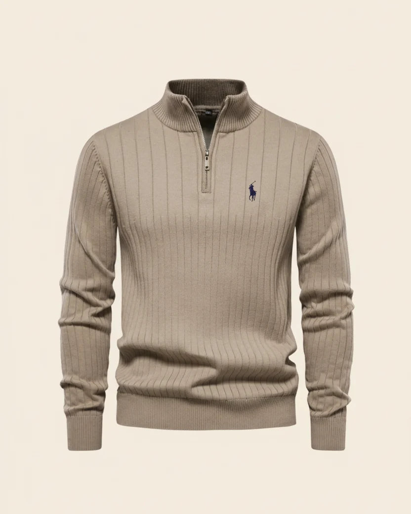 St. Martin Co RL Black Ribbed Quarter-Zip Sweater — detail view