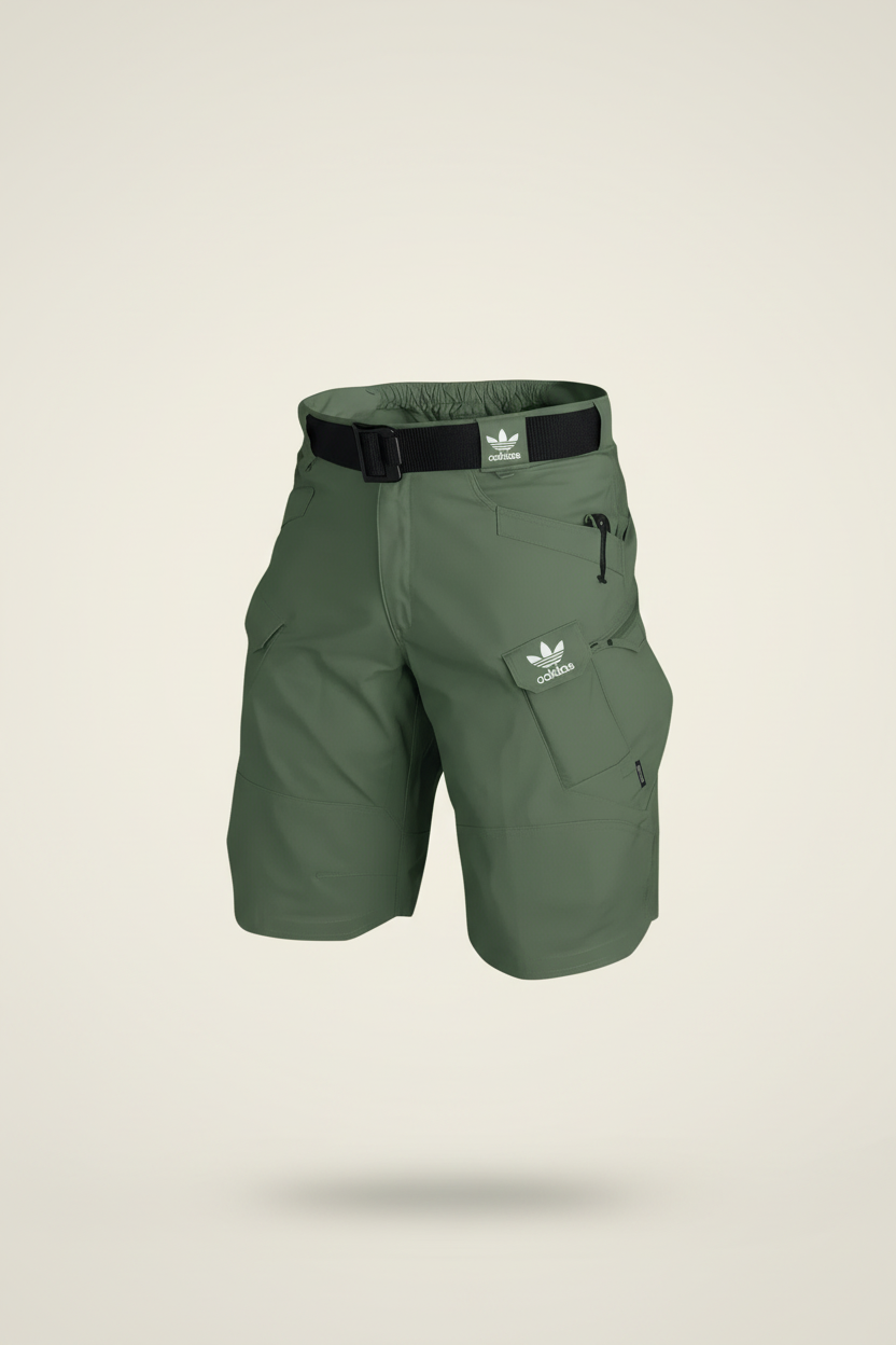 St. Martin Co Slate Grey Belted Technical Cargo Shorts — detail view