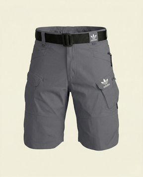 St. Martin Co Slate Grey Belted Technical Cargo Shorts — front view