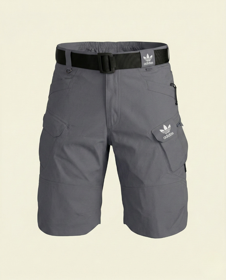 St. Martin Co Slate Grey Belted Technical Cargo Shorts — front view