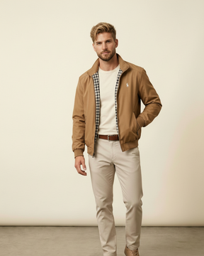 St. Martin Co RL Tan Harrington Gingham-Lined Zip Jacket — side view