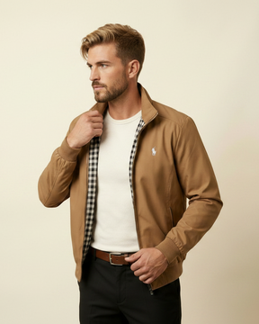 St. Martin Co RL Tan Harrington Gingham-Lined Zip Jacket — front view