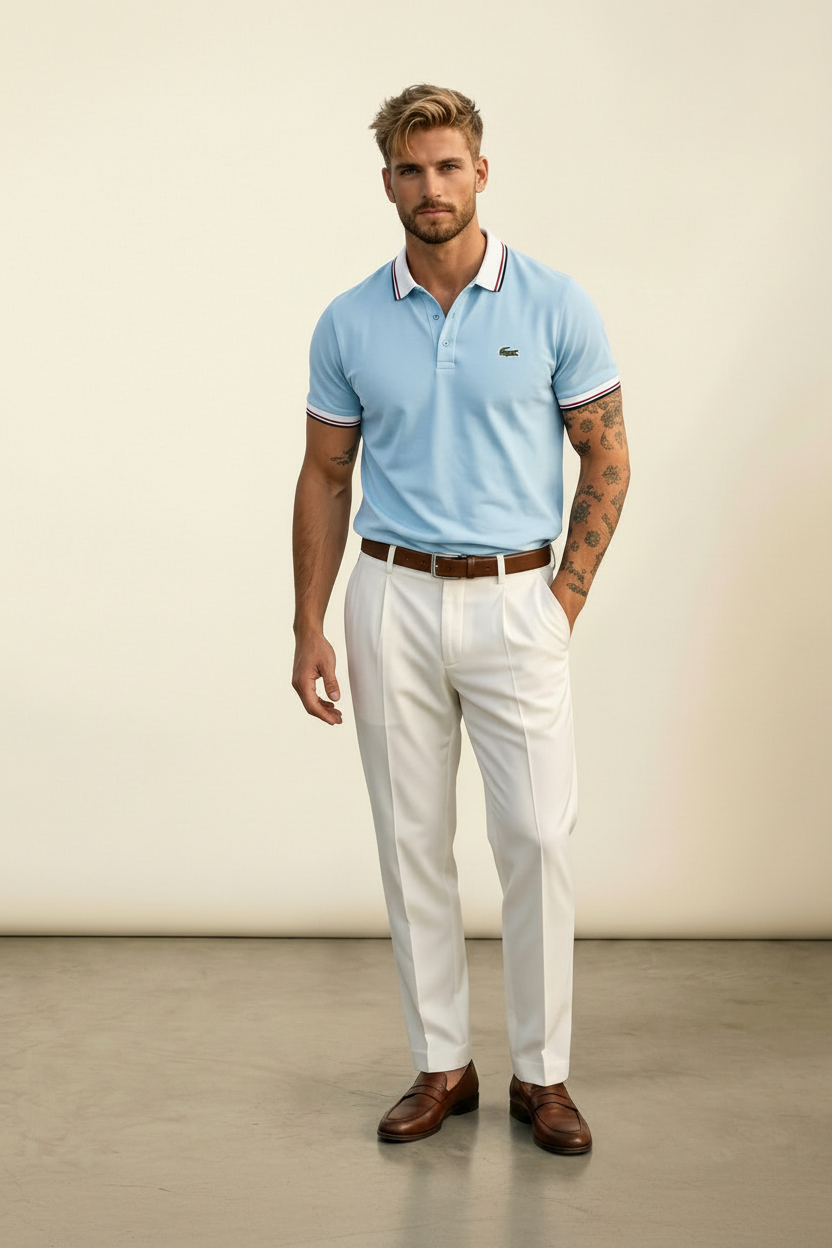 St. Martin Co LC Sky Blue Tipped Piqué Polo — front view