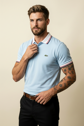 St. Martin Co LC Sky Blue Tipped Piqué Polo — detail view