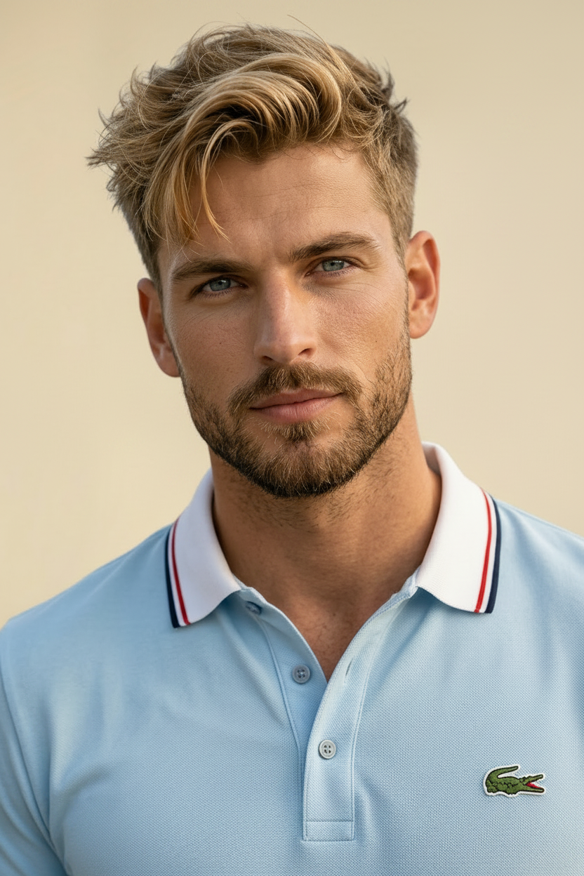 St. Martin Co LC Sky Blue Tipped Piqué Polo — detail view