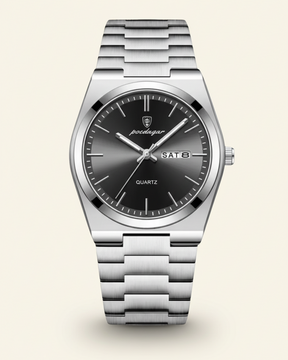 St. Martin Co Steel Bracelet Watch Green Sunray Dial — detail view