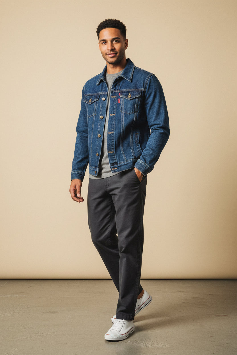 St. Martin Co Washed Indigo Trucker Denim Jacket — side view
