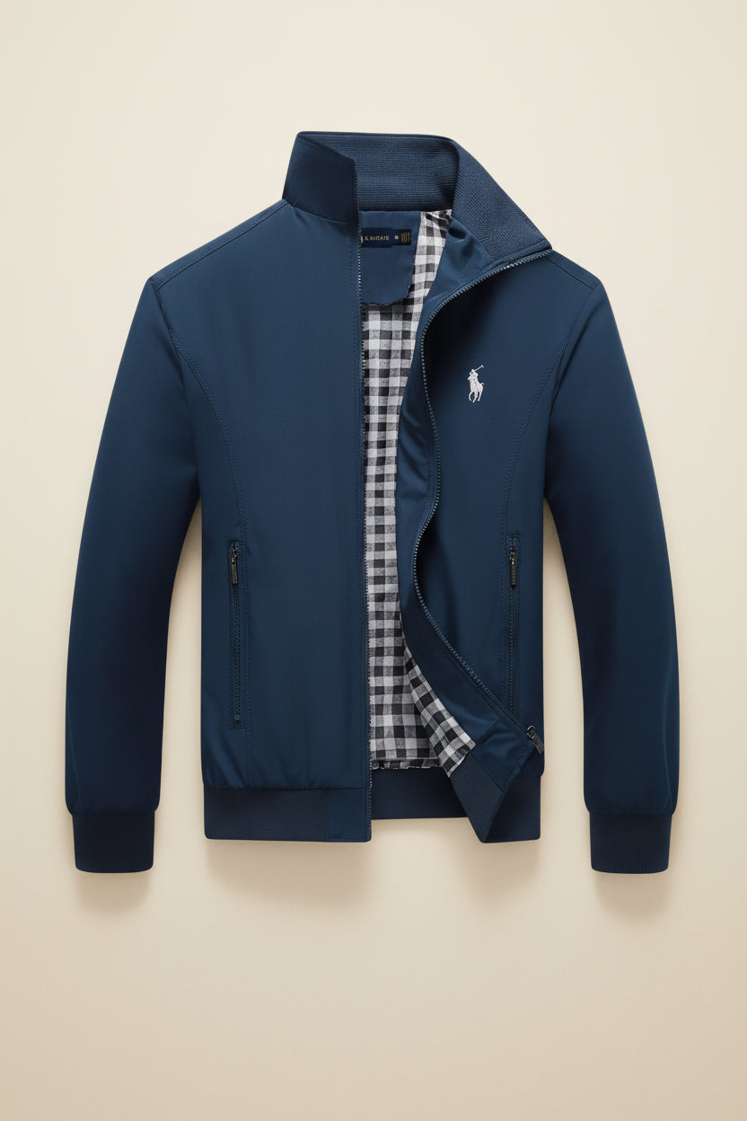 St. Martin Co RL Tan Harrington Gingham-Lined Zip Jacket — detail view