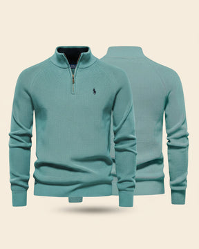 St. Martin Co Teal Waffle-Knit Quarter-Zip Pullover — front view
