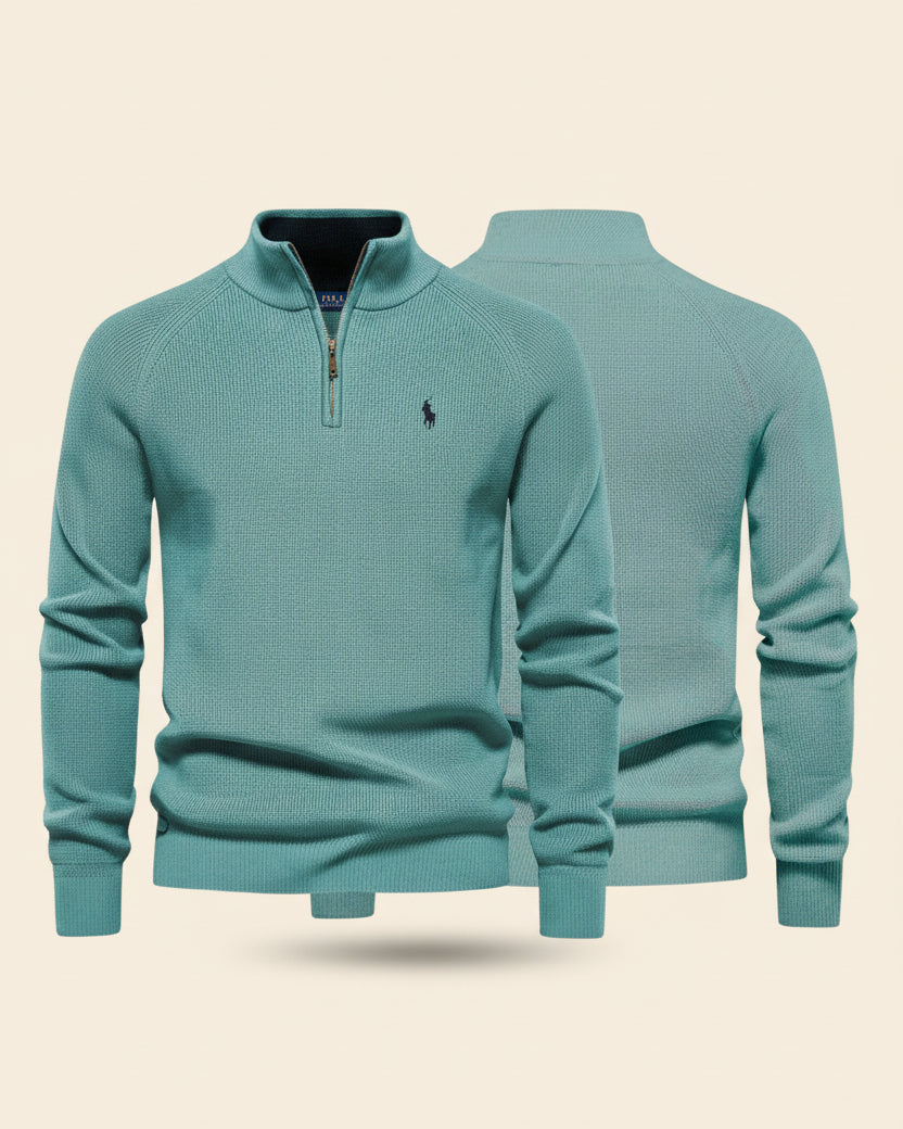 St. Martin Co Teal Waffle-Knit Quarter-Zip Pullover — front view