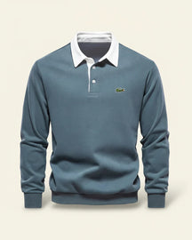 St. Martin Co LC Navy Rugby Collar Long-Sleeve Polo — detail view