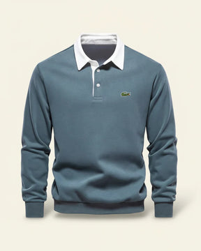 St. Martin Co LC Navy Rugby Collar Long-Sleeve Polo — detail view