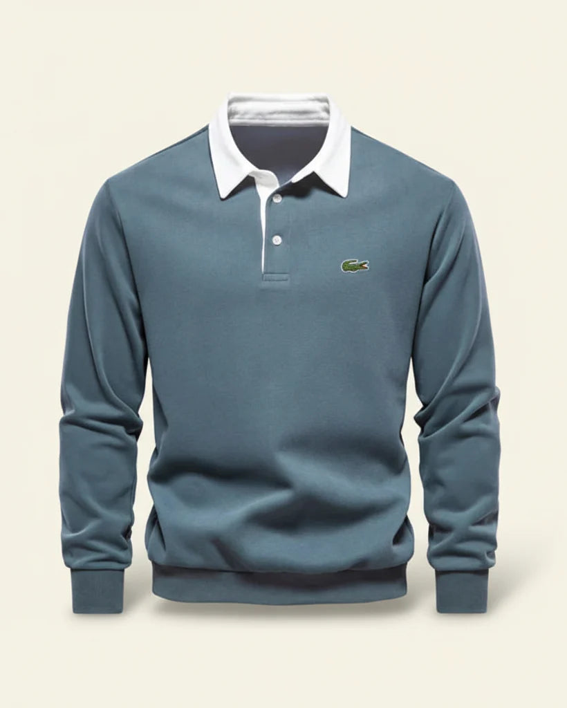 St. Martin Co LC Navy Rugby Collar Long-Sleeve Polo — detail view