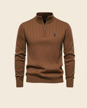 St. Martin Co RL Black Ribbed Quarter-Zip Sweater — lifestyle view