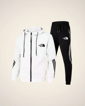 St. Martin Co TNF Red Track Zip Hoodie with Stripe Sleeves — detail view