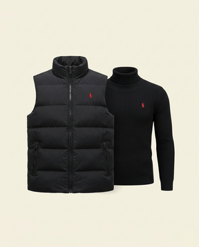 St. Martin Co RL Navy Gilet & Grey Roll-Neck Set — back view