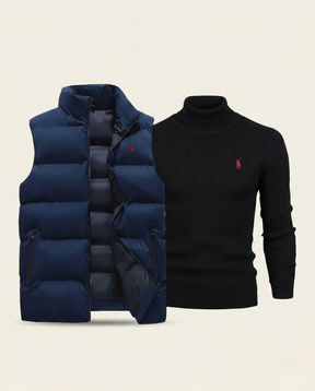 St. Martin Co RL Navy Gilet & Grey Roll-Neck Set — side view