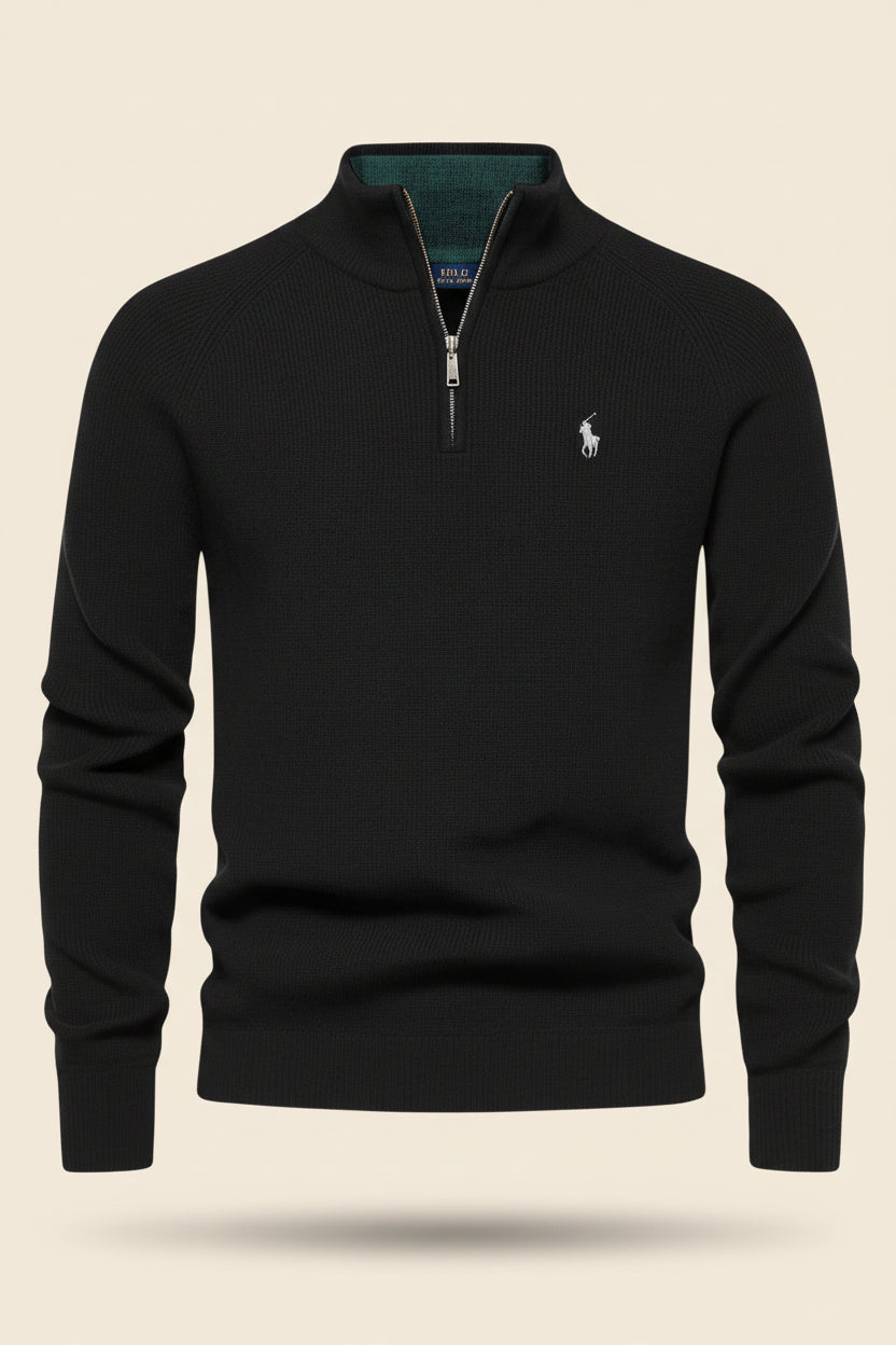 St. Martin Co Teal Waffle-Knit Quarter-Zip Pullover — side view