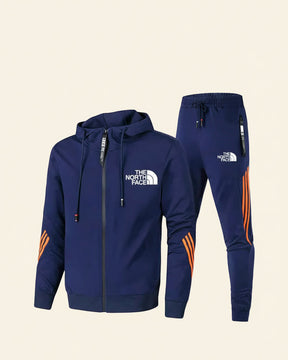 St. Martin Co TNF Red Track Zip Hoodie with Stripe Sleeves — back view